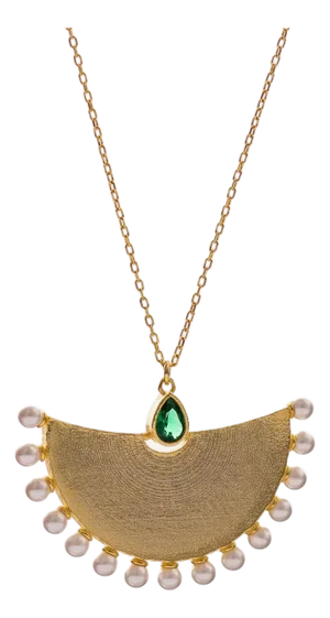 Cleopatra Moonlight Emerald & Pearl Gold Necklace