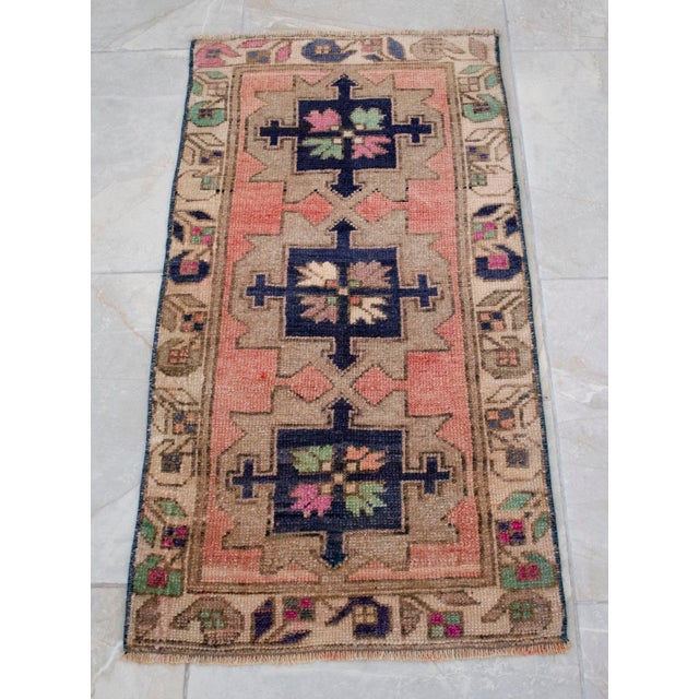 1970s Hand Knotted Turkish Rug Door Mat, Entryway Rug, Bath Mat, Kitchen Decor, Small Rug - 18″ × 35″ For Sale - Image 12 of 13