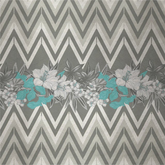 Contemporary Flowers and Chevron Pattern 5 Fabric Wall Covering by Chiara Mennini for Midsummer-Milano For Sale - Image 3 of 3