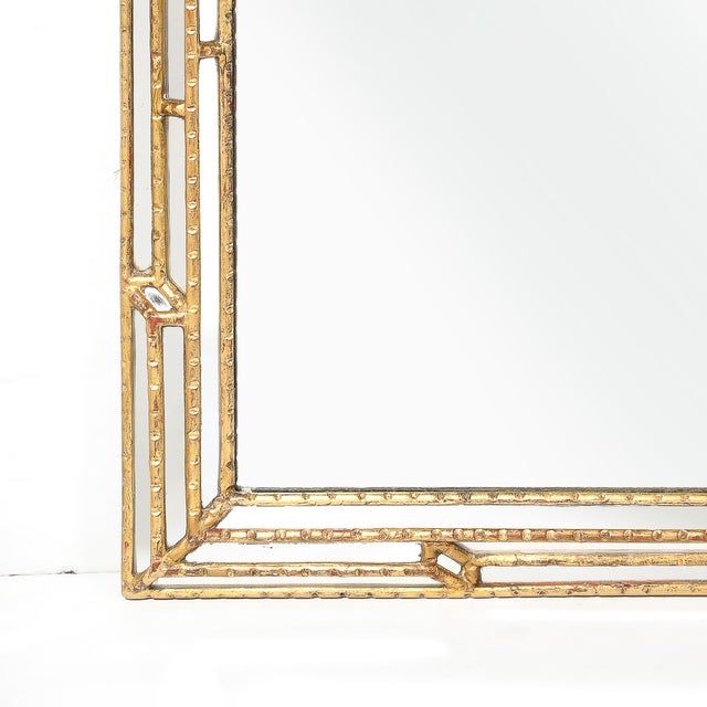 Brass Mid-Century Modernist Sectioned Angular Mirror With Ribbed Gilt Wood Border For Sale - Image 8 of 9
