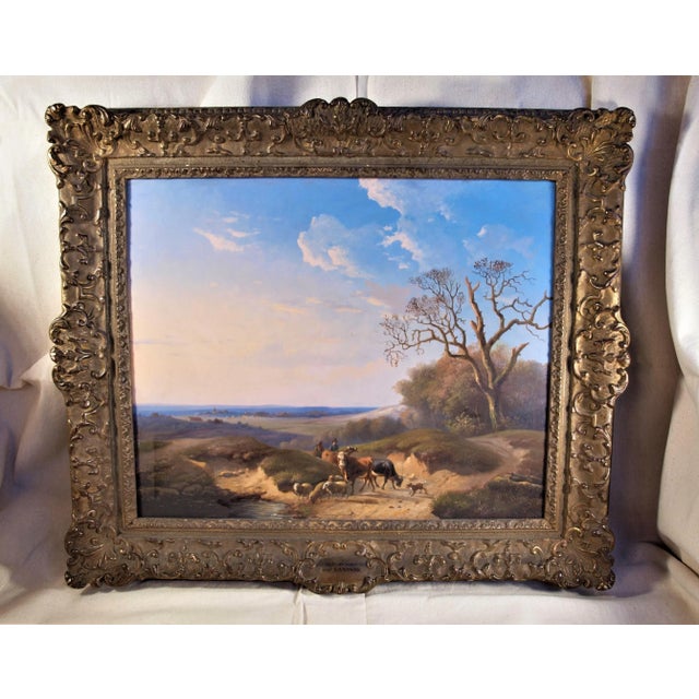 Blue Early 19th Century Pastoral Landscape Oil Painting by Eugene Verboeckhoven and Louis Verwee, Framed For Sale - Image 8 of 8