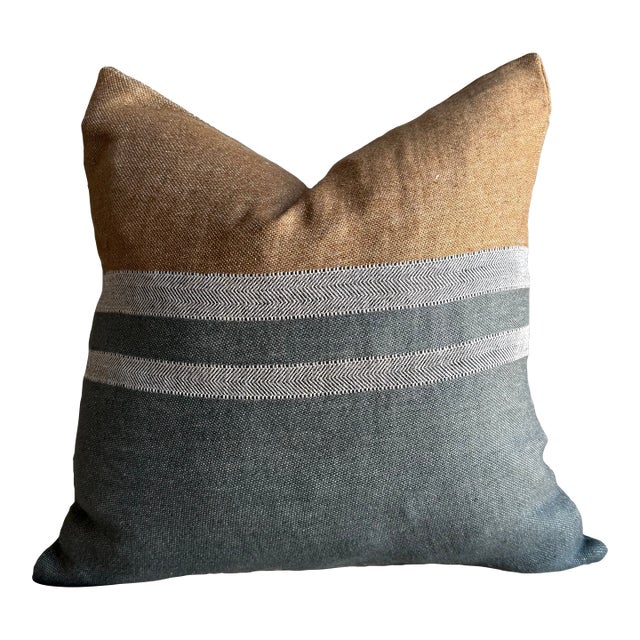 Belgian Linen Aloutte Pillow With Stripes Includes Down Feather Insert For Sale