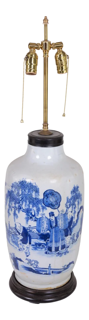 Chinese a Table Lamp From the 19th Century Blue and White Vase.
