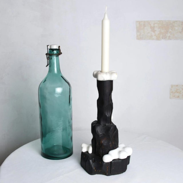 Reclaimed Wood and Marble Candle Holder - Cumulus Candle Holder | Melting Series by Gabor Gobi For Sale - Image 6 of 9