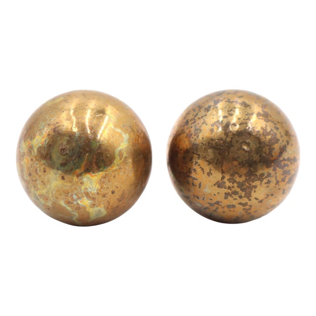 Pair of Reclaimed 1.375 In. Brass Ball Shaped Cabinet Knobs For Sale