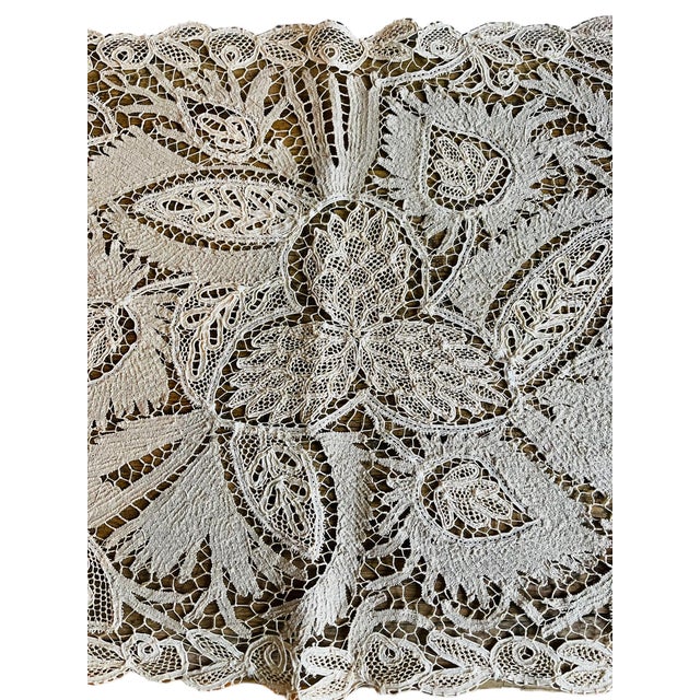 Antique Museum Battenburg Lace Tablecloth Runner For Sale - Image 4 of 13