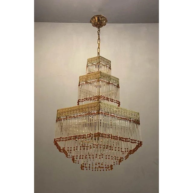 Metal Italian Murano Glass Rod Chandelier, 1960s For Sale - Image 7 of 10