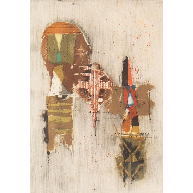 A color etching by Polish artist Johnny Friedlaender (1912-1992). This abstract work consists of organic groupings of...