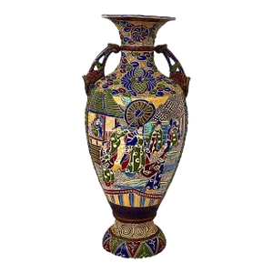 Early 19th Century, Large C. Meiji Japanese Moriage Satsuma Floor Vase, Artist Signed