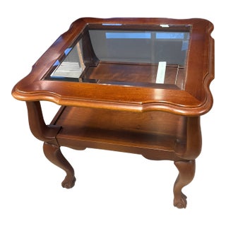1980s Pennsylvania House Cherry Ball and Clawfoot Glass Top Side Table For Sale