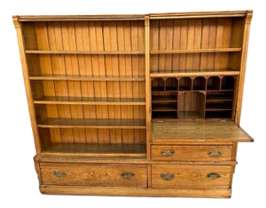Antique Victorian Style Open Bookcase Slant Front Desk