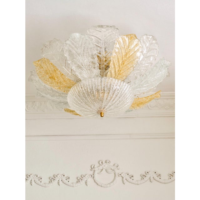 White Large Murano Glass Leaf Flush Mount from Made Murano Glass, Italian, 1970s For Sale - Image 8 of 8