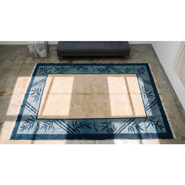 Beige 1920s Beige Ivory Blue Antique Chinese Peking Crackle Carpet 5'x7'10" Wool Rug For Sale - Image 8 of 10