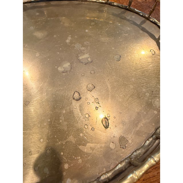 Vintage Oval Brass tray with bamboo design.