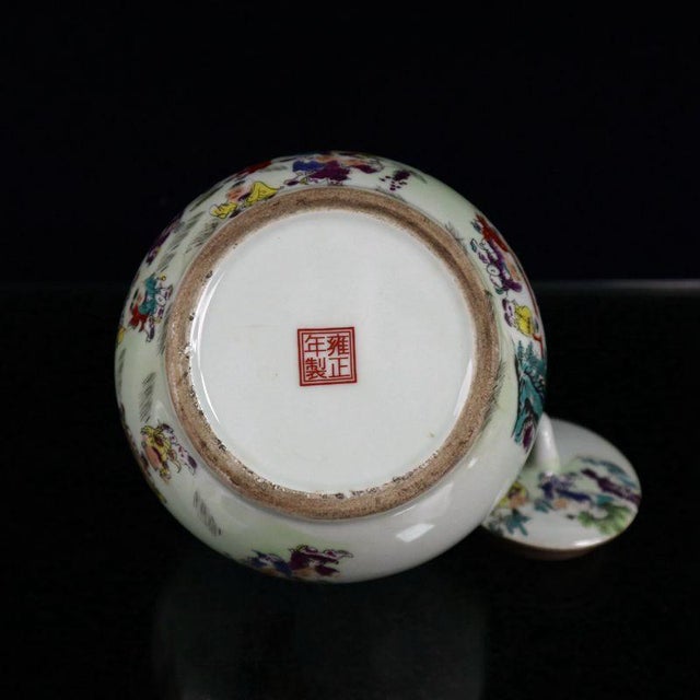Mid 20th Century Famille Rose Boys Playing Figural Lidded Ginger Jar, Chinoiserie Porcelain Canister For Sale - Image 5 of 9