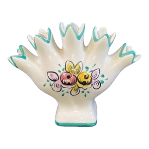 Vintage e.p.l. Alcobaca Portugal Hand-Painted Ceramic 5 Finger Bud Vase