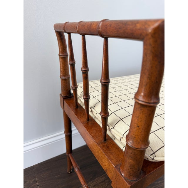 Baker Furniture Company 1970s Upholstered Faux Bamboo Baker Furniture Bench For Sale - Image 4 of 12