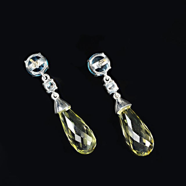 Traditional Sparkling Blue Topaz and Lemon Quartz Dangle Earrings - 2 Pieces For Sale - Image 3 of 4