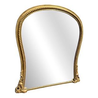 Antique English Gilt Hour Glass Ribbed Framed Overmantle Mirror, 19th Century For Sale