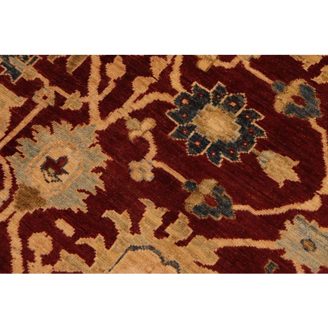 Chic Ziegler Wine Red Olive Green Hand-Knotted Wool Rug - 9'0'' X 12'0'' For Sale In New York - Image 6 of 8