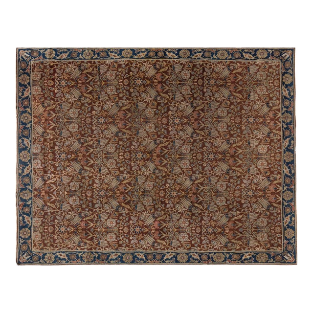 Antique Indian Brown Handmade Wool Rug For Sale