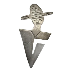 Vintage 925 Sterling Silver Mexican Lady in Hat Letter "V" Initial Pin Brooch