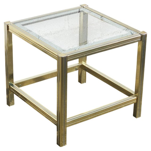 Vintage French Golden Glass and Brass Side Table, 1970s For Sale - Image 14 of 14