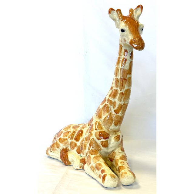 Ceramic Vintage Resting Giraffe Hand Painted and Signed Italian Ceramic Statue C1991 For Sale - Image 7 of 12
