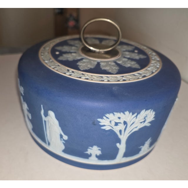 Metal 1900s Wedgwood Jasperware Blue and Whire Dome For Sale - Image 7 of 10