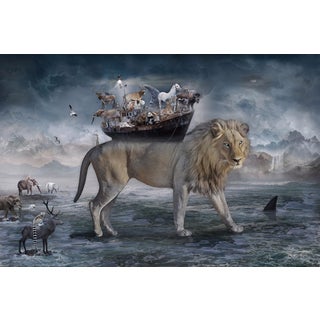 Noah - the Lions Heart by Marcin Owczarek | Photography of a lion with animals on a ship For Sale