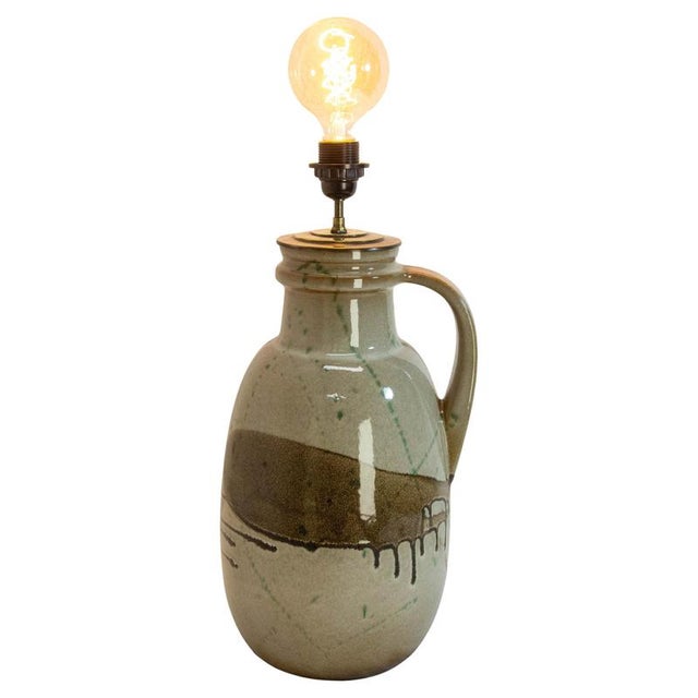 German Glazed Terracotta and Brass Table Lamp with Handle, 1970 For Sale - Image 13 of 13