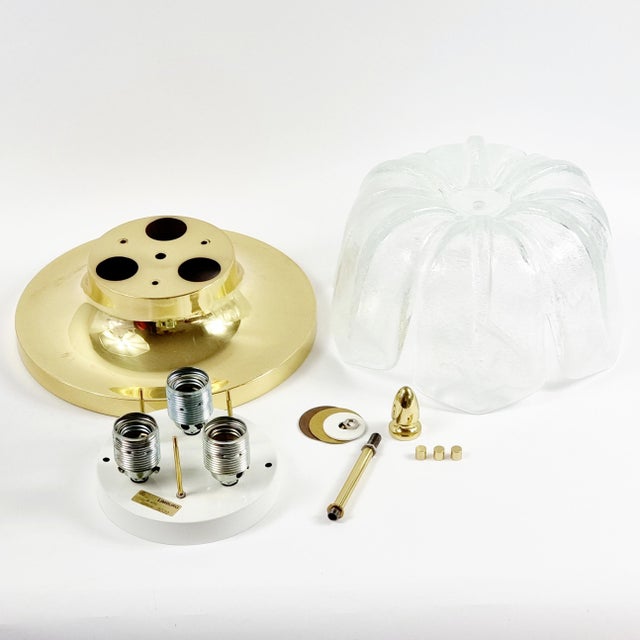 1970s Mid Century Modern Large Floral Glass & Brass Ceiling Light/Flush Mount From Limburg, Germany For Sale - Image 11 of 12