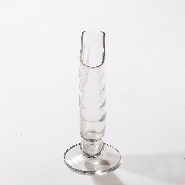 Glass Art Deco Frosted and Transparent Glass Vase With Floral Relief Detailing For Sale - Image 7 of 12