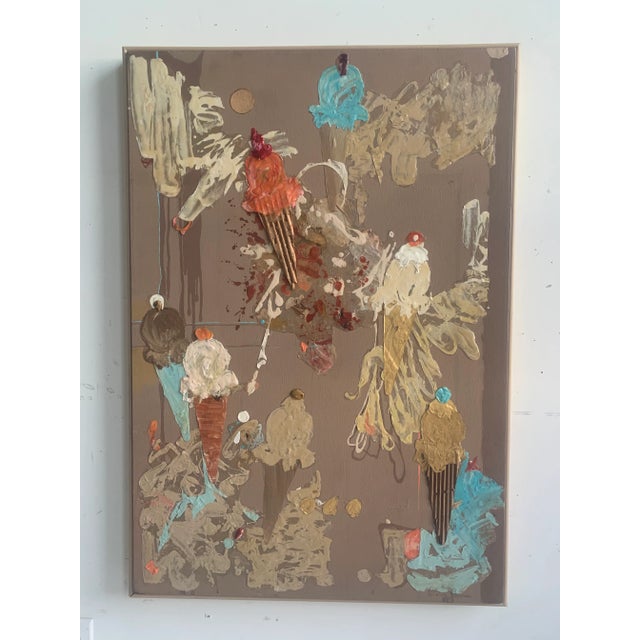 1990s Ice Cream Cones Mixed Media Painting For Sale - Image 5 of 6