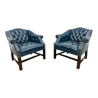 Vintage Blue Chesterfield Arm Chairs - Set of 2 For Sale