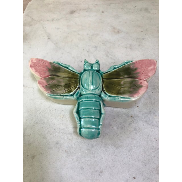 C.1900 Majolica Dragonfly Wall Pocket Desvres For Sale - Image 4 of 6