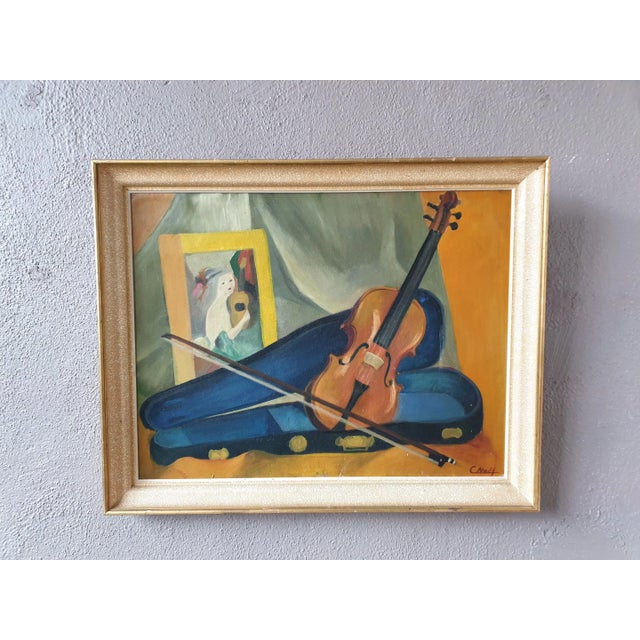 Still Life with Violin by C. Noël For Sale - Image 3 of 10