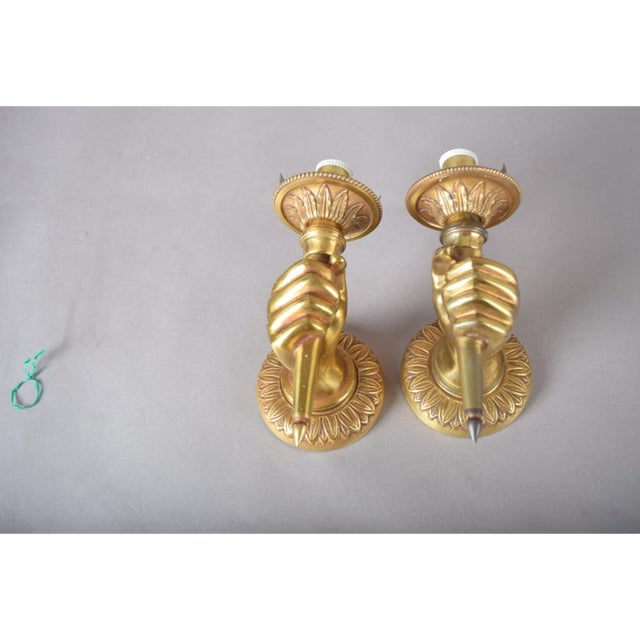Brass Hand Wall Sconces by Andre Arbus, 1960s, Set of 2 For Sale - Image 9 of 15