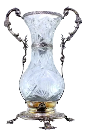 Silver and Cut Glass Vase with Raised Floral Motifs and Cut-Out Base