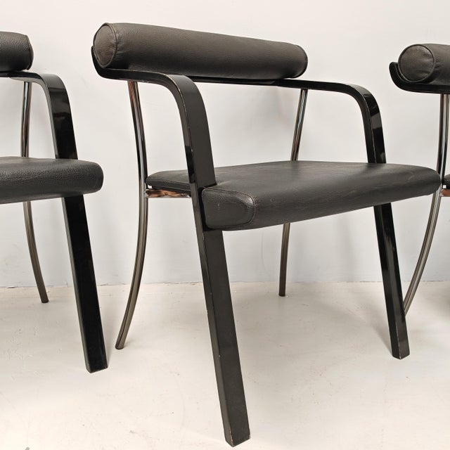Vintage Black Armchairs with Armrests, 1980s, Set of 4 For Sale - Image 12 of 18