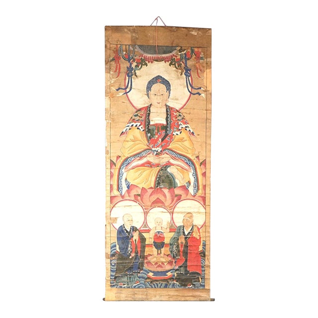 Large Antique Chinese Deity Scroll Painting 19th Century For Sale