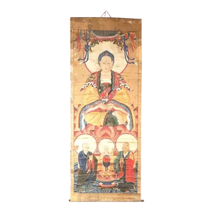 Large Antique Chinese Deity Scroll Painting 19th Century