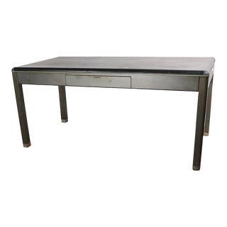 Industrial Mid Century Art Deco Industrial Metal and Leather Work Table Desk by Yawman & Erbe For Sale