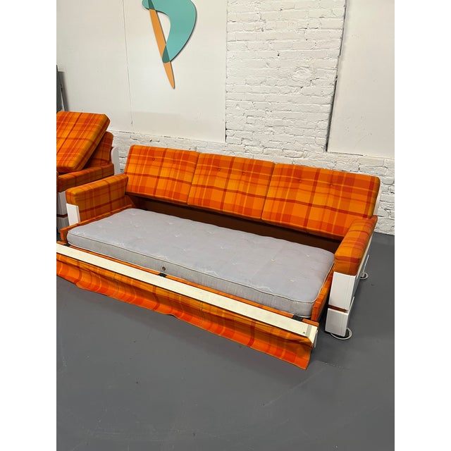 Wood 70s Vintage Sleeper Sofa & Lounge Chair Set For Sale - Image 7 of 11
