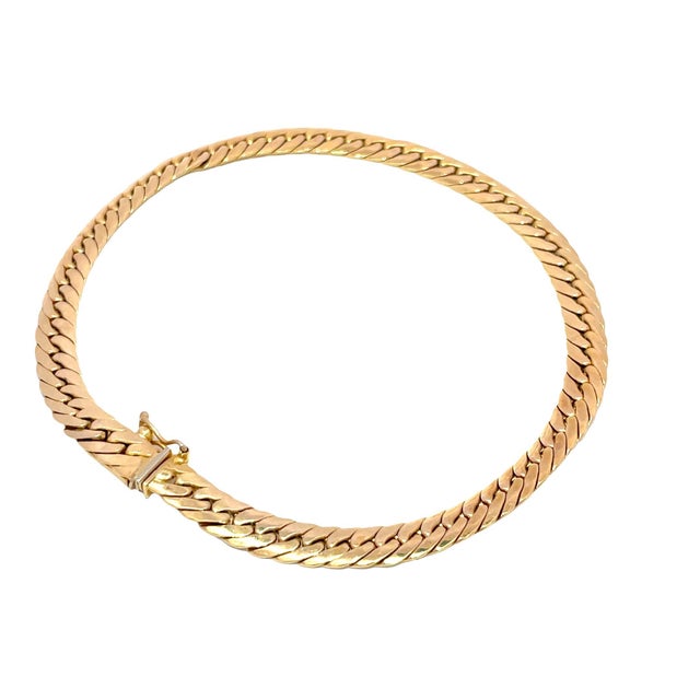 Gold Vintage 14k Yellow Gold Flat Snake Chain Bracelet For Sale - Image 8 of 8