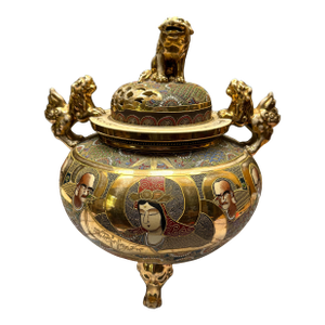 Antique Japanese Satsuma Tripod Lidded Censer, Late Meiji Period Circa 1895-1900