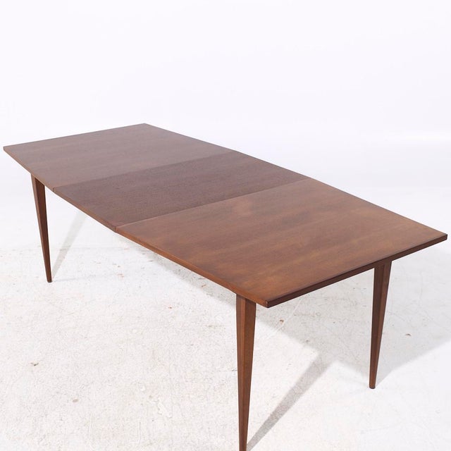 Kipp Stewart for Calvin Mid Century Walnut Expanding Dining Table With 1 Leaf For Sale - Image 10 of 10