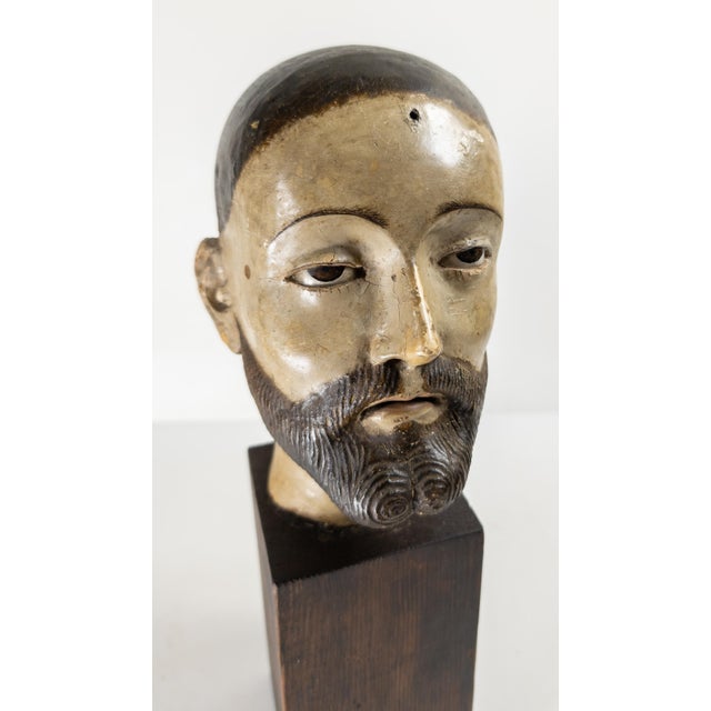 17th or 18th Century Spanish Colonial Santos Polychrome Head For Sale - Image 9 of 11