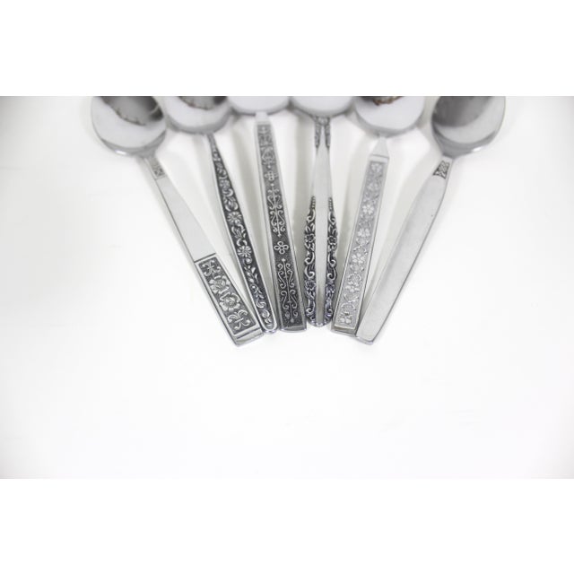 Mid-Century Modern 1960s Curated Set of 6 Mid Century Modern Stainless Steel Tea or Dessert Spoons, Mismatched For Sale - Image 3 of 9