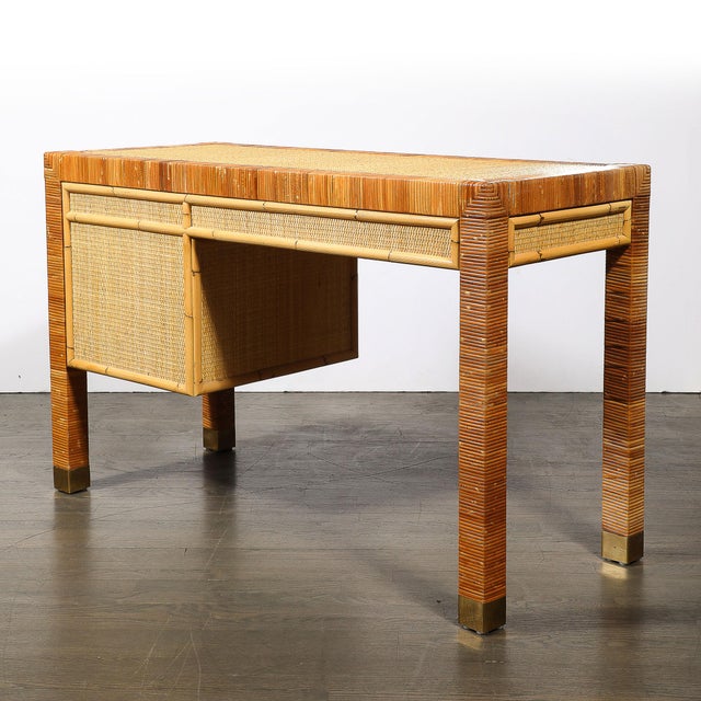 Mid-Century Modernist Rattan & Bamboo Wrapped Desk Signed Bielecky Brothers For Sale - Image 17 of 18
